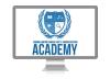 computer screen showing blue Academy logo